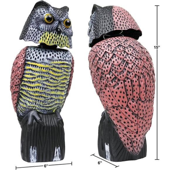 Owl Decoy to Scare Birds Away Scarecrow Fake Owl with Rotating Head - Picture 3 of 4